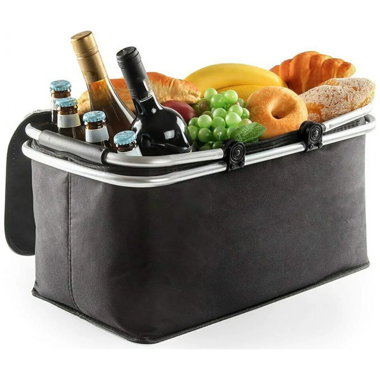 Składany kosz termiczny na zakupy, piknik czarny 47x27x23cm KP01CZ - obrazek 2