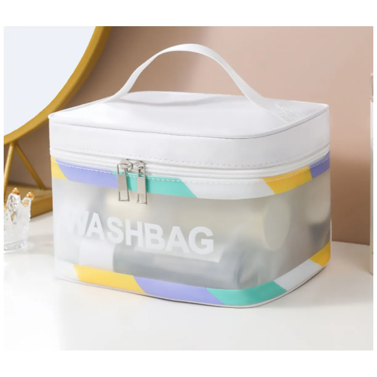 Kosmetyczka rozkładana WASHBAG kuferek krem - obrazek 2