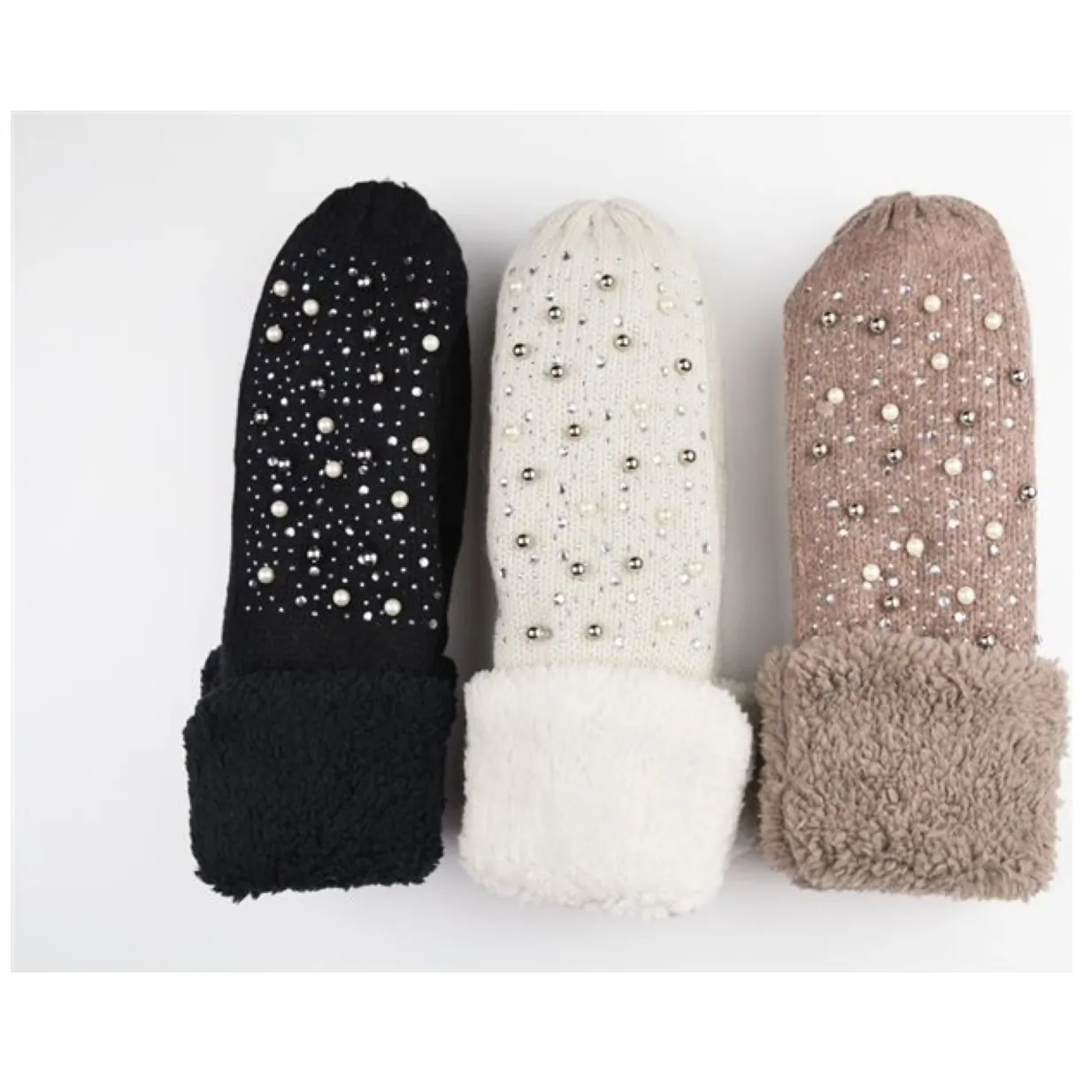 RĘKAWICZKI PEARLS BEŻOWE - obrazek 3