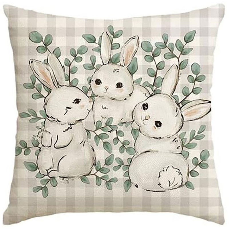 Lniana poszewka na poduszkę 45 x 45 cm motyw wiosenny KRÓLICZKI POD226