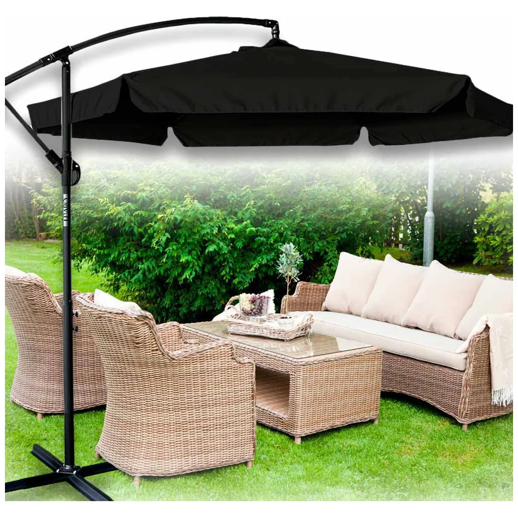 Parasol ogrodowy LUARO duży składany z wysięgnikiem 290cm czarny - obrazek 7