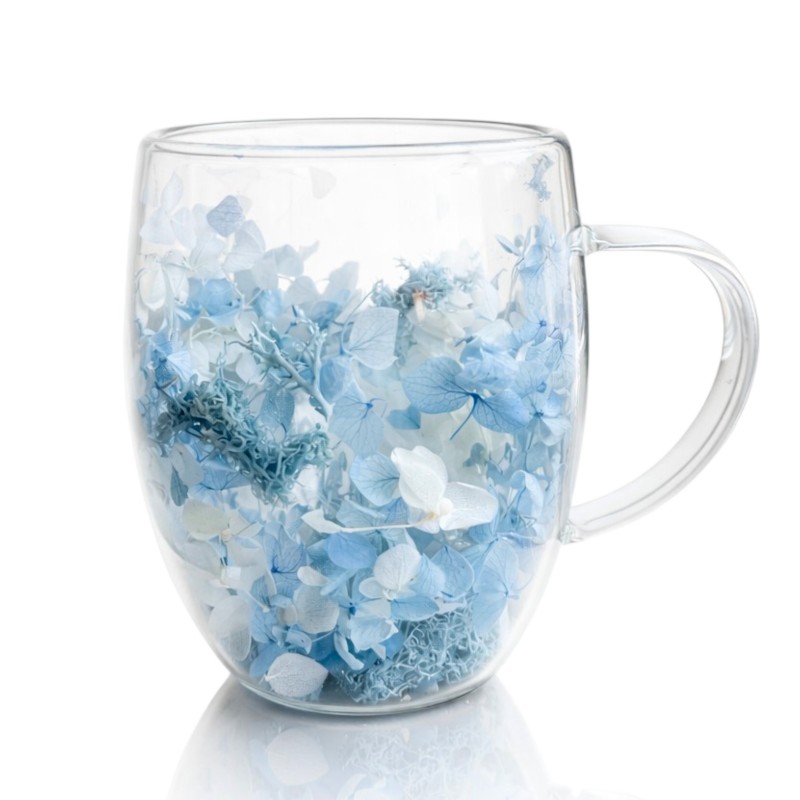 Szklanka termiczna z kwiatami w środku, hortensje, mech niebieskie 300 ml 1szt SZK206 - obrazek 3