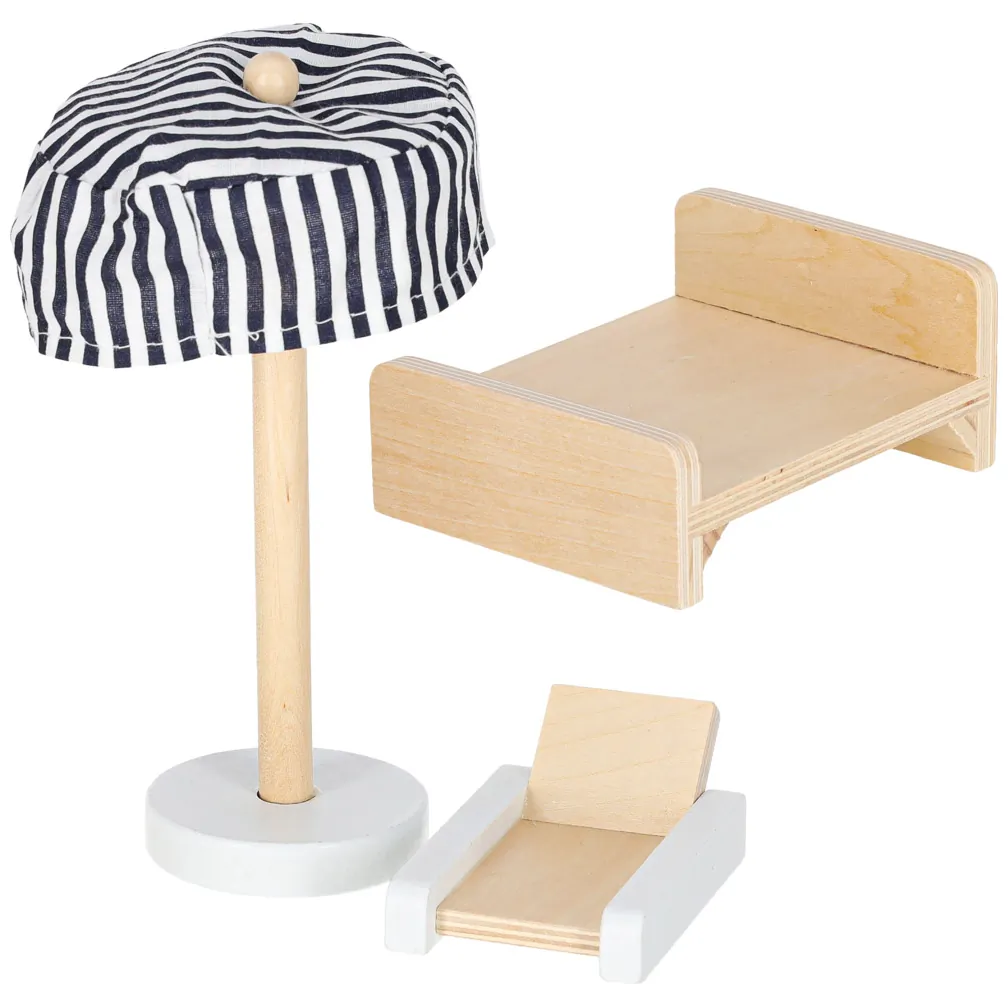 Różowy drewniany domek dla lalek z oświetleniem LED i mebelkami 78 cm - obrazek 12