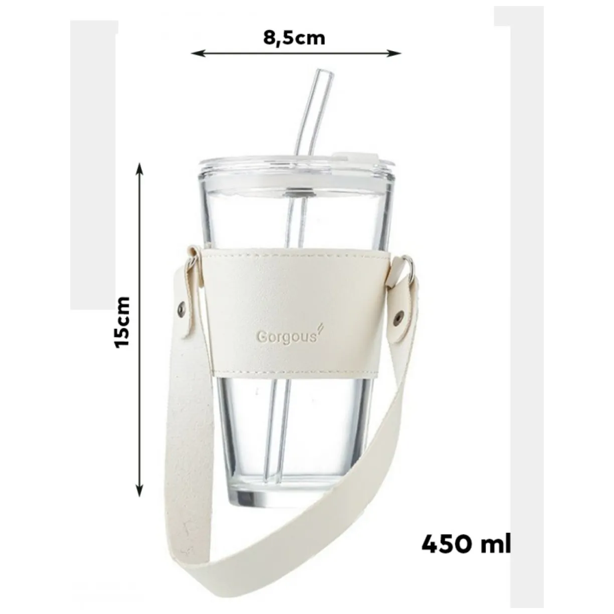 Kubek ze szkła na Kawę Herbatę ze słomką i zamknięciem 450 ML CUP09B - obrazek 9