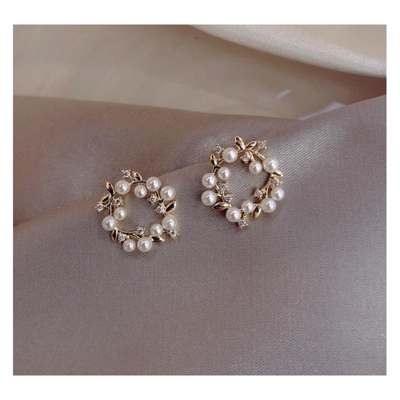 Kolczyki przy uchu delikatne wianiuszki z perełkami K1692 - obrazek 2