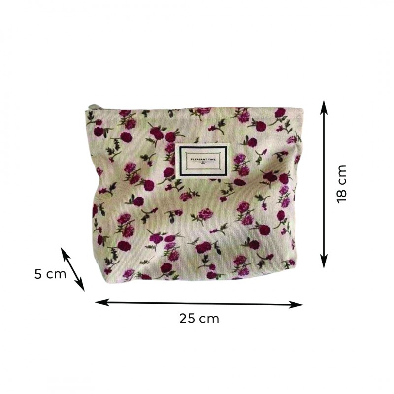 Kosmetyczka jednokomorowa beżowa w czerwone kwiatuszki 25 x 5 x18 cm KS117 - obrazek 5