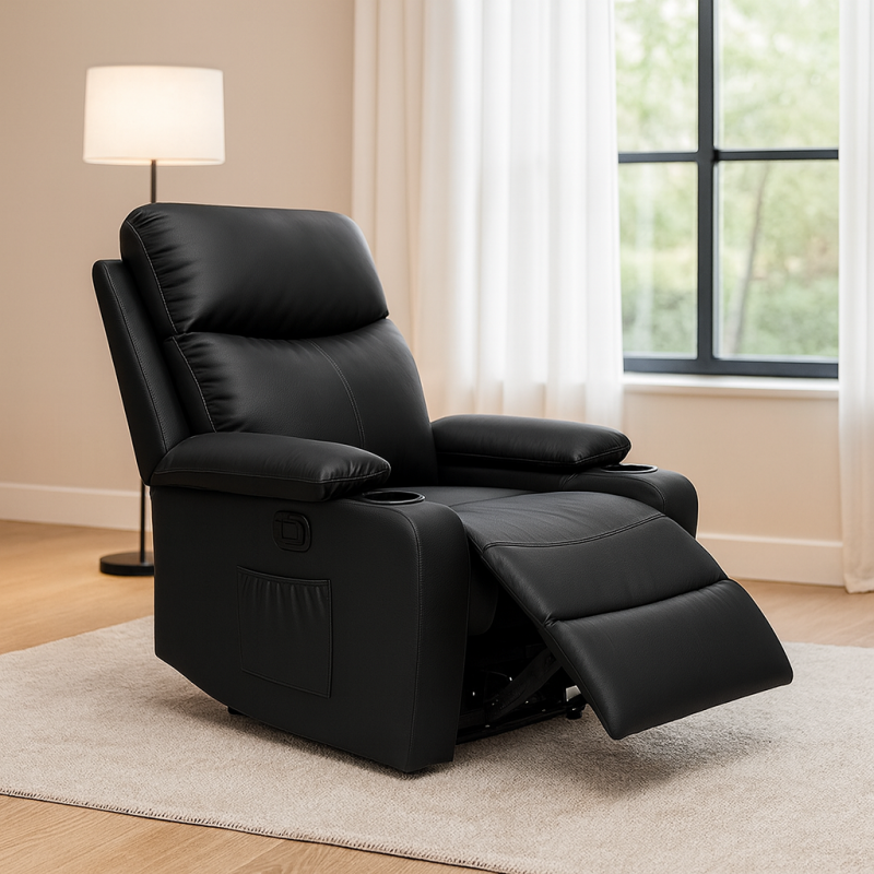 Fotel, sofa rozkładana jednoosobowa VERO z uchwytem na napój, ekoskóra czarna SOF01CZ - obrazek 3