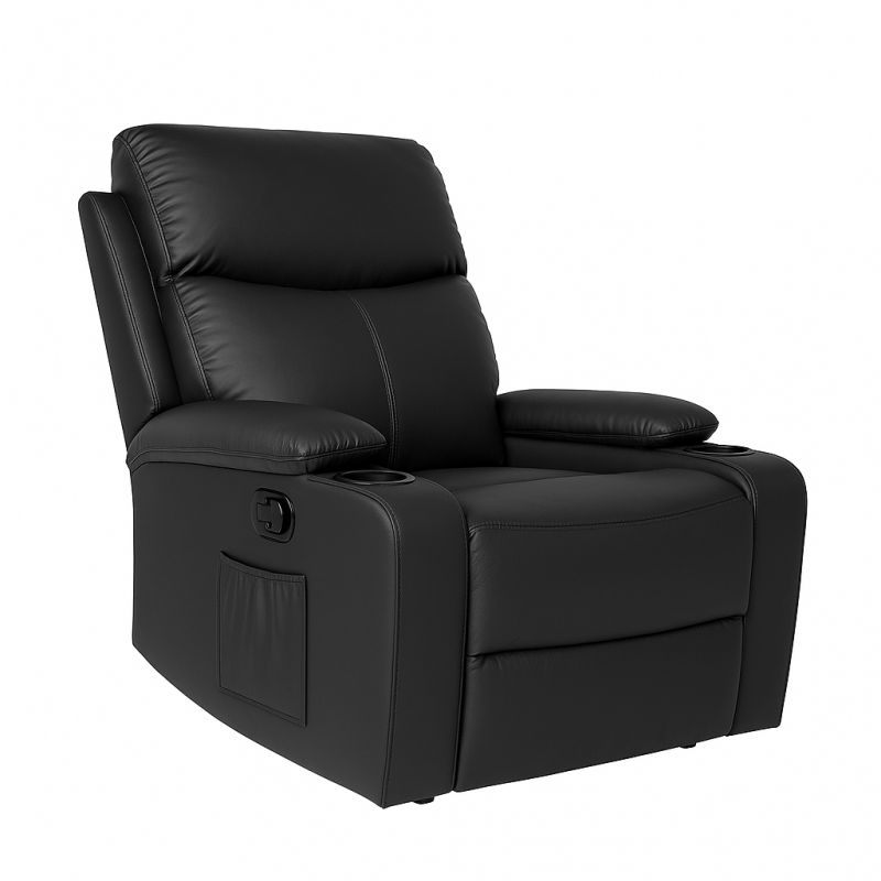 Fotel, sofa rozkładana jednoosobowa VERO z uchwytem na napój, ekoskóra czarna SOF01CZ - obrazek 4