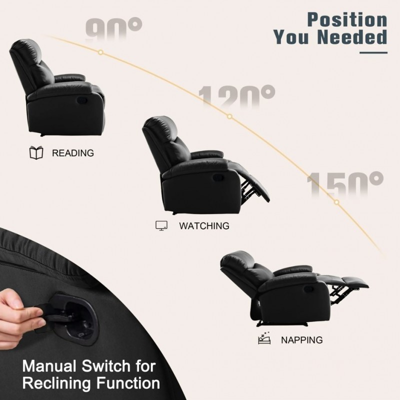 Fotel, sofa rozkładana jednoosobowa VERO z uchwytem na napój, ekoskóra czarna SOF01CZ - obrazek 7