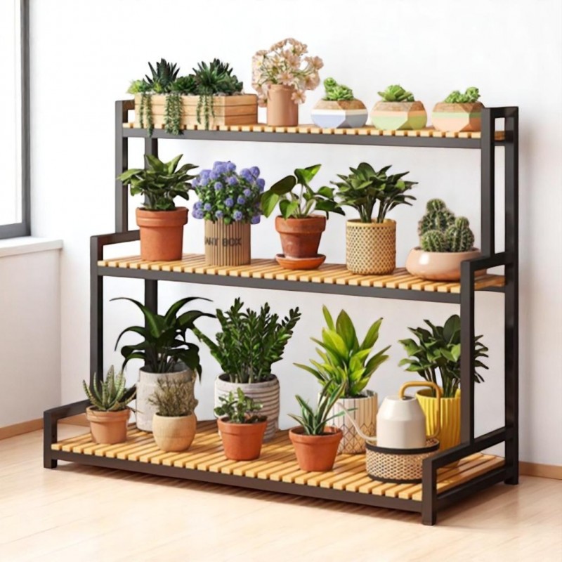 Kwietnik, regał, stojak na kwiaty 3 poziomowy, 120 x 40 x 95cm, czarny SZ47CZ - obrazek 2