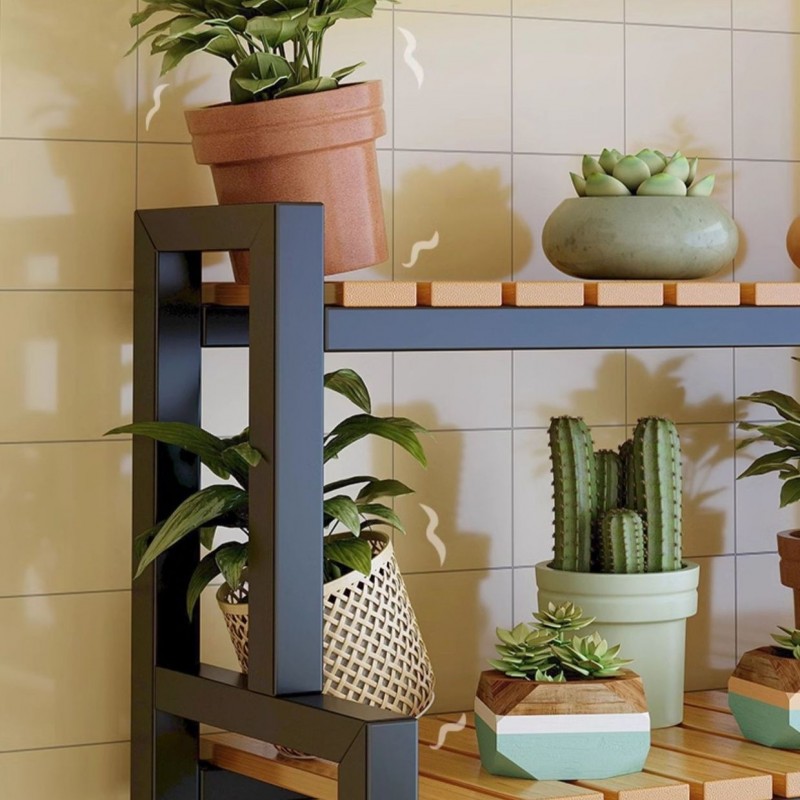 Kwietnik, regał, stojak na kwiaty 3 poziomowy, 120 x 40 x 95cm, czarny SZ47CZ - obrazek 3