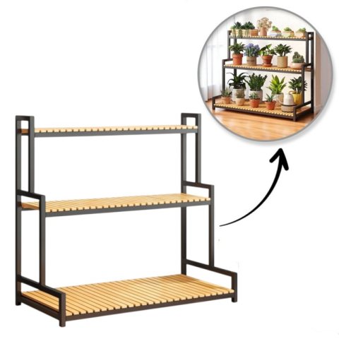 Kwietnik, regał, stojak na kwiaty 3 poziomowy, 120 x 40 x 95cm, czarny SZ47CZ