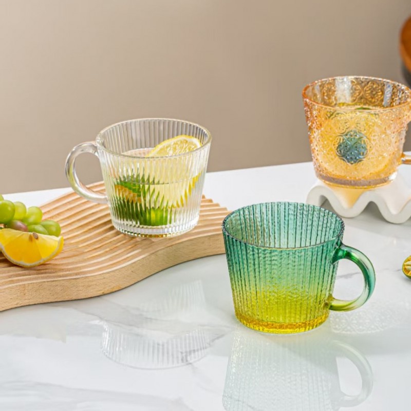 Filiżanka szklanka ryflowana duża butelkowa zieleń ombre 380 ml 1szt SZK176 - obrazek 4