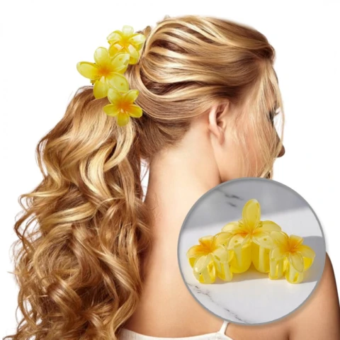 Spinka do włosów klamra duża XL kwiat potrójny żółty 7 x 11cm SP387