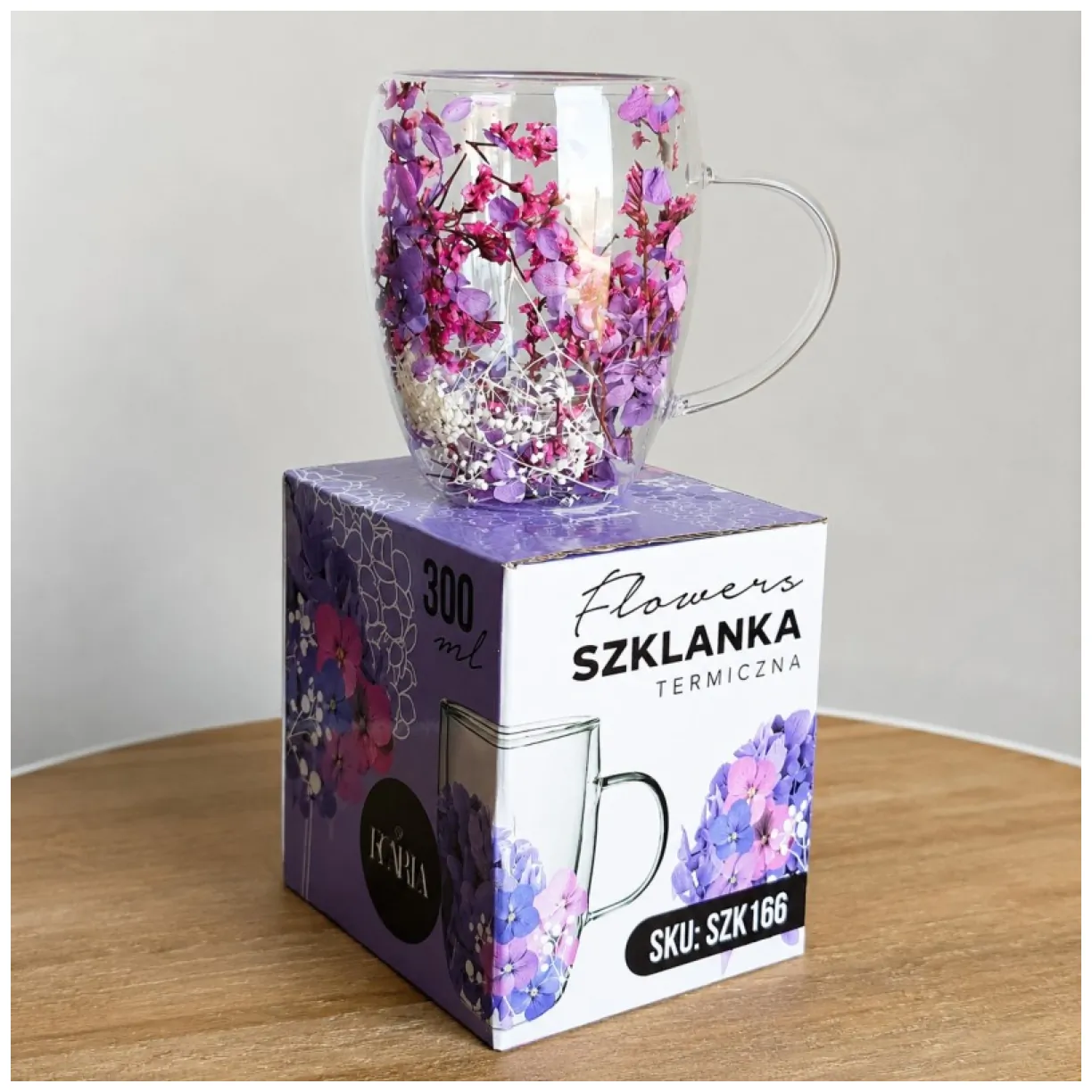 Szklanka termiczna z kwiatami w środku, gipsówka hortensje 300 ml 1szt - obrazek 2