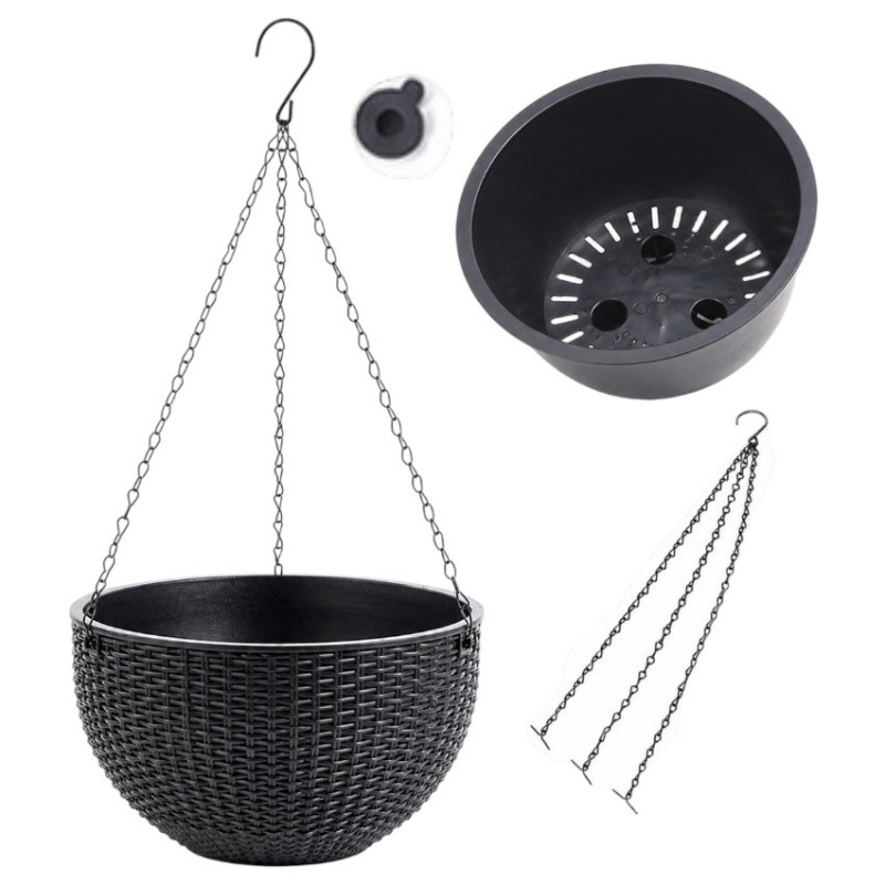 Doniczka wisząca szara duża Rattan Design 26 cm ROS10GRAF - obrazek 2