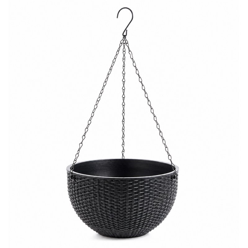 Doniczka wisząca szara duża Rattan Design 26 cm ROS10GRAF - obrazek 3