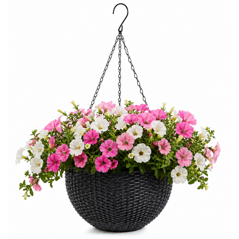Doniczka wisząca szara duża Rattan Design 26 cm ROS10GRAF - obrazek 4