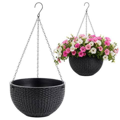 Doniczka wisząca szara duża Rattan Design 26 cm ROS10GRAF