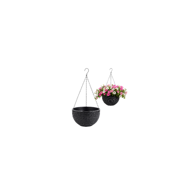 Doniczka wisząca szara duża Rattan Design 26 cm ROS10GRAF - obrazek 8