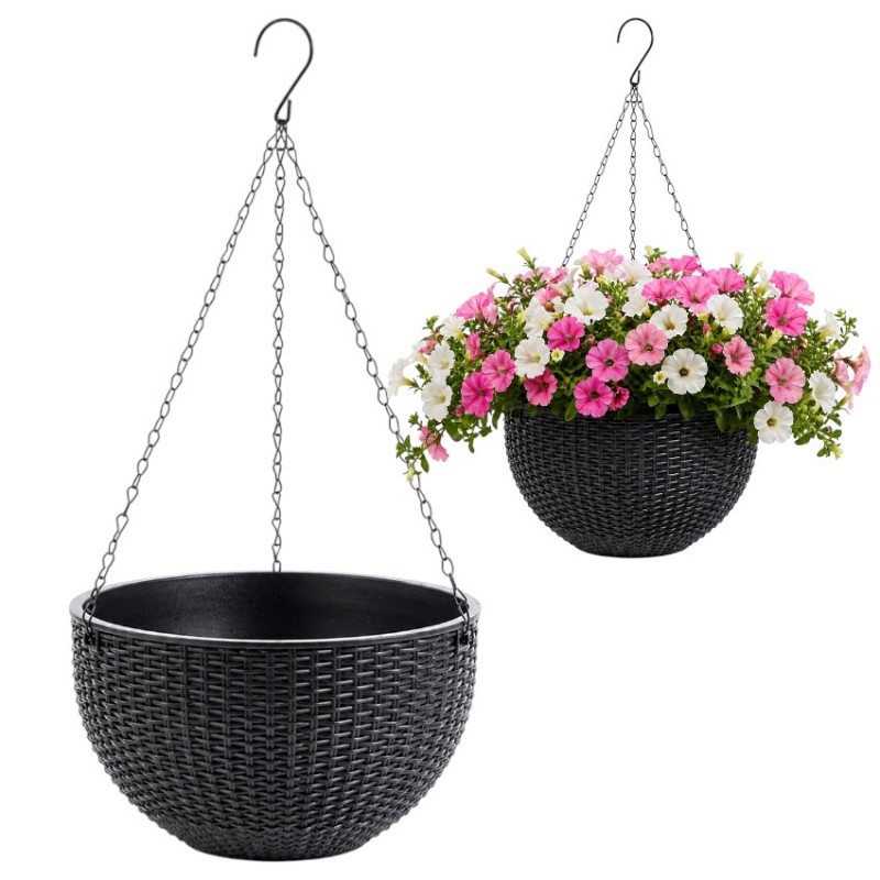 Doniczka wisząca szara duża Rattan Design 26 cm ROS10GRAF