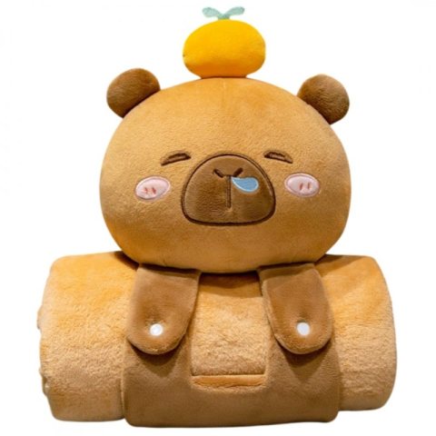 Mięciutki koc z poduszką KAPIBARA XL Flanela 100*170cm GRUBY MIĘKKI NARZUTA KOC20