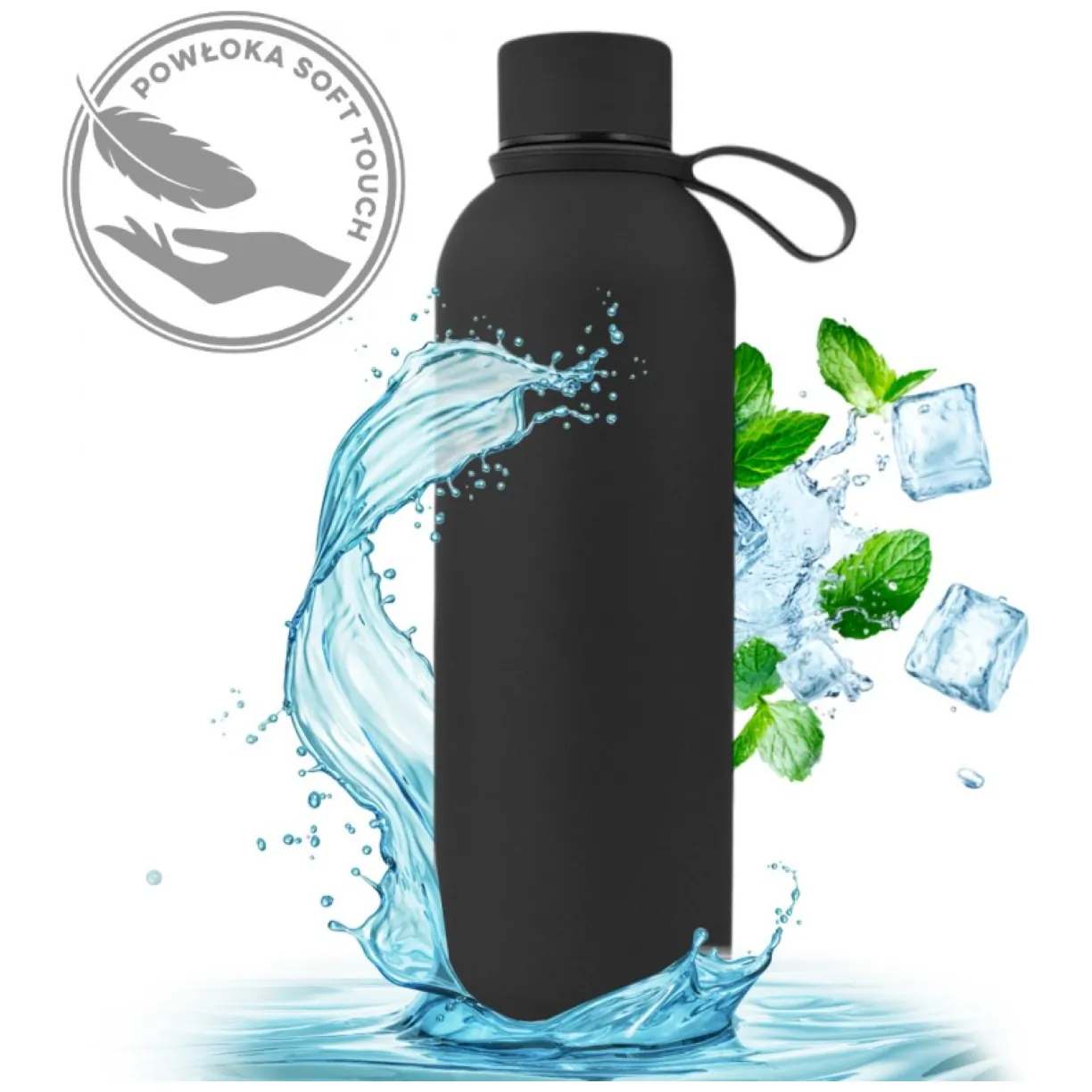 Bidon, butelka termiczna 500ML, stal nierdzewna z powłoką SOFT TOUCH czarny BD46CZ