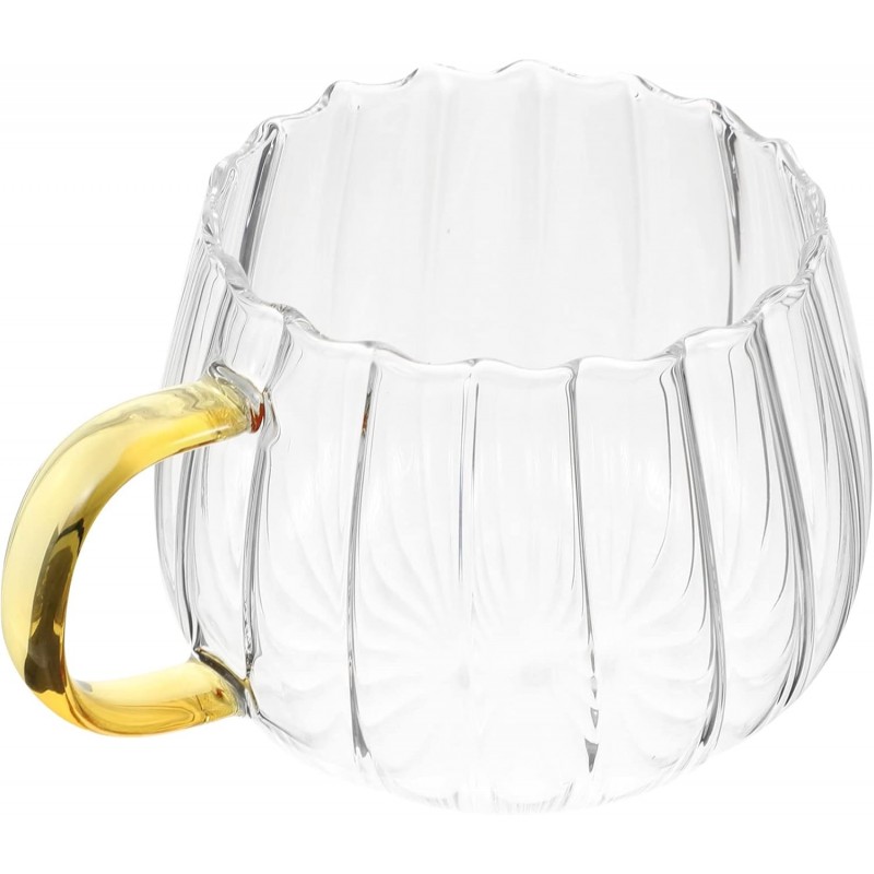 Filiżanka szklanka z falowanymi ściankami ze złotych uchem 350 ml 1szt SZK84 - obrazek 3