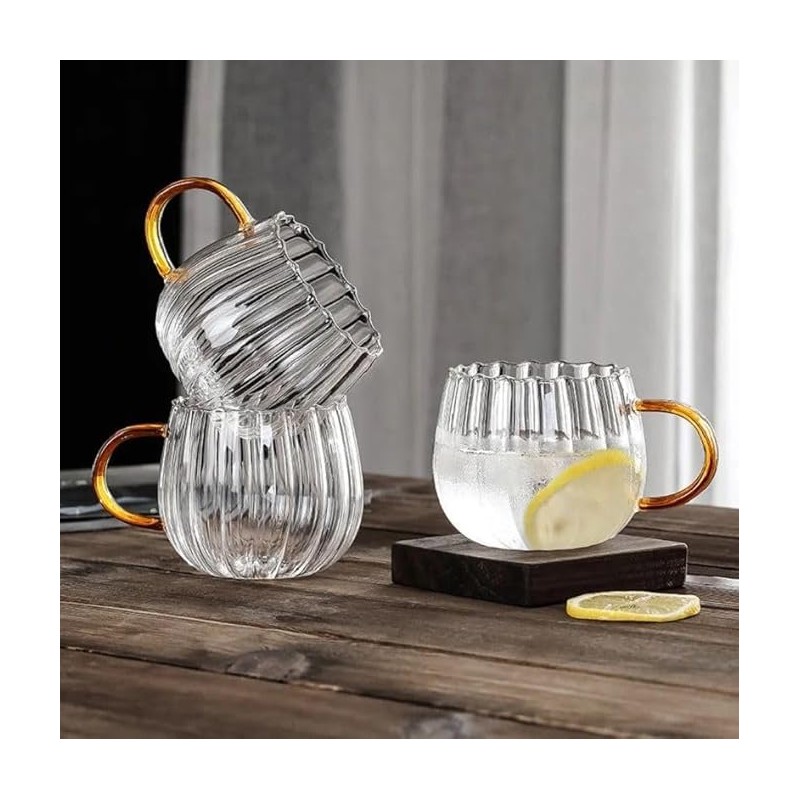 Filiżanka szklanka z falowanymi ściankami ze złotych uchem 350 ml 1szt SZK84 - obrazek 4