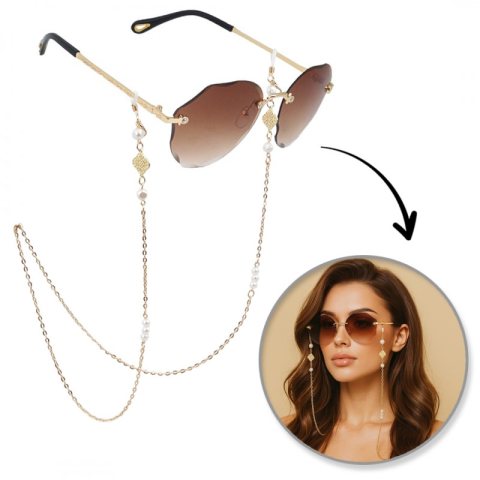 Łańcuszek do okularów cienki złoty kwiat cyrkonie 73cm LDK18