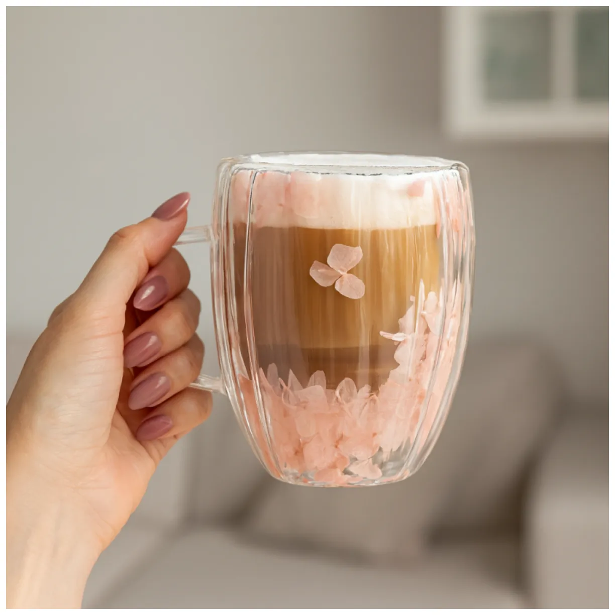 Szklanka termiczna ryflowana z kwiatami w środku, gipsówka róż 300 ml 1szt SZK157 - obrazek 2