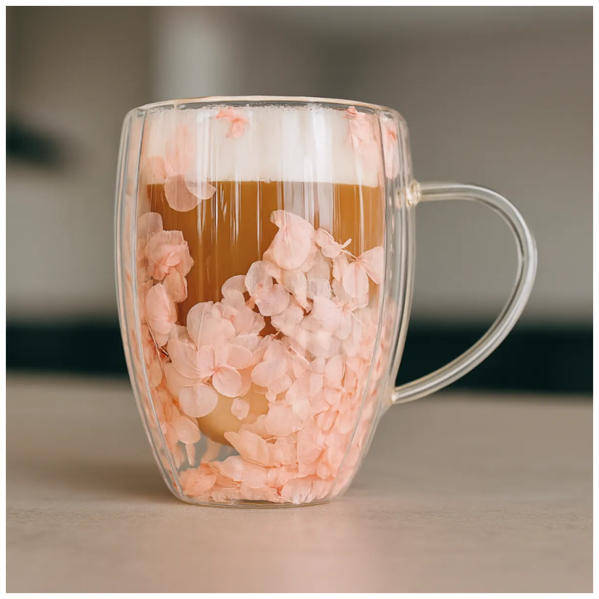 Szklanka termiczna ryflowana z kwiatami w środku, gipsówka róż 300 ml 1szt SZK157 - obrazek 3