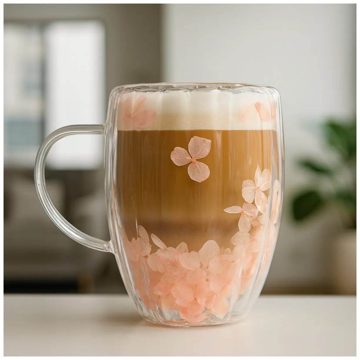 Szklanka termiczna ryflowana z kwiatami w środku, gipsówka róż 300 ml 1szt SZK157 - obrazek 4