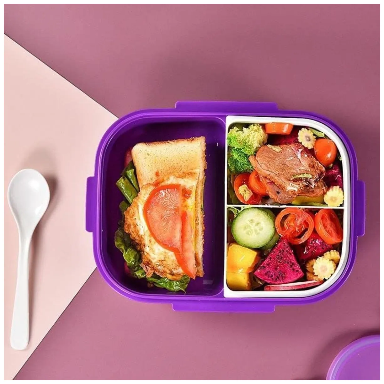 Śniadaniówka LUNCH BOX zestaw z bidonem fioletowy PJM47F - obrazek 2