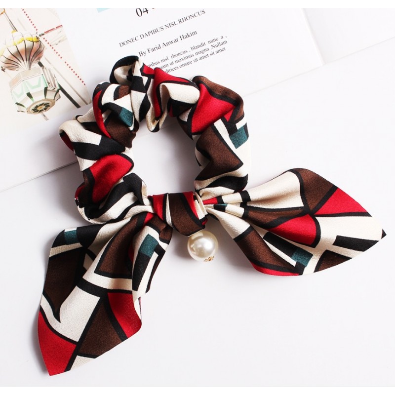 Gumka do włosów apaszka krótka z perełką PIN UP GUM72 - obrazek 2