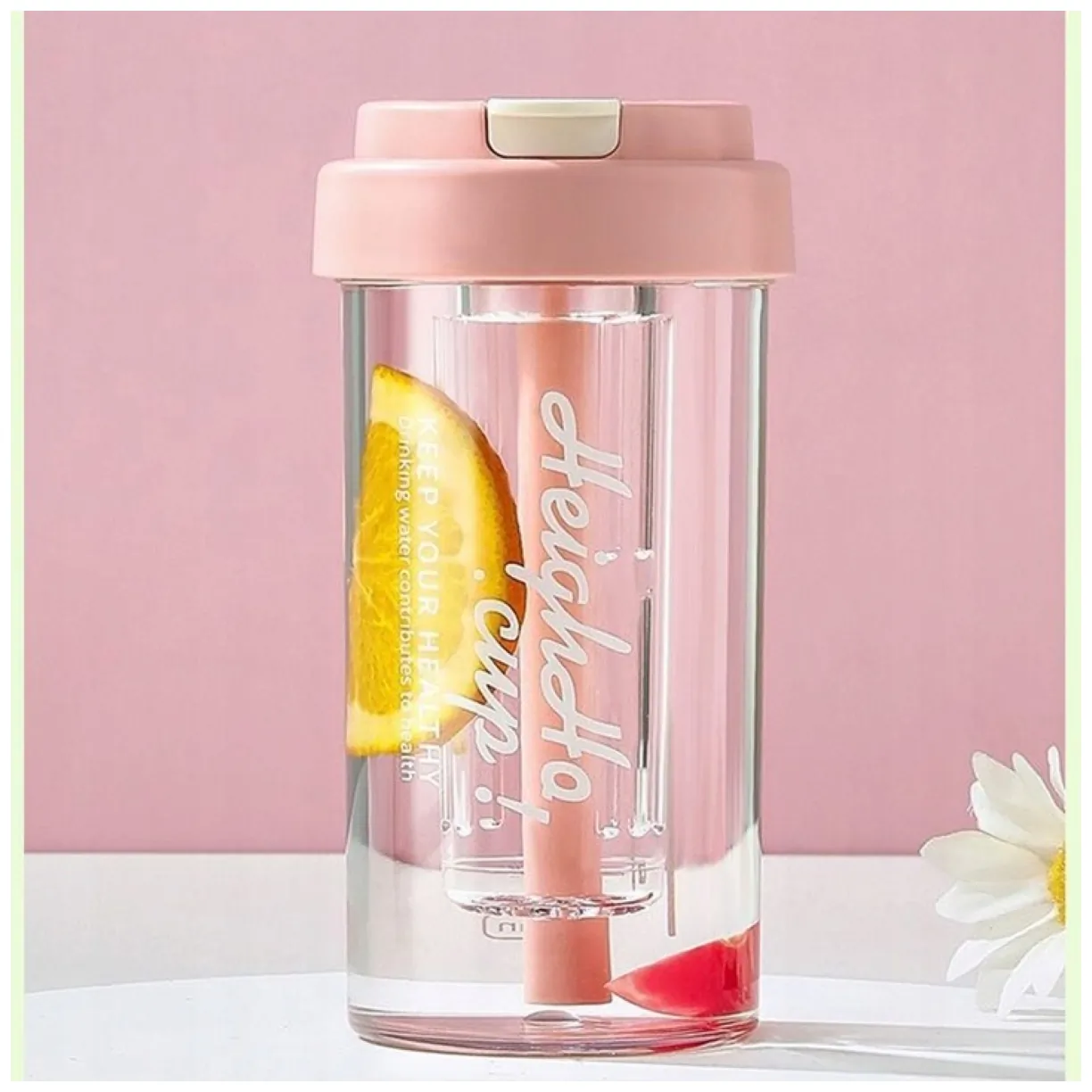 Butelka na wodę z koszyczkiem i słomką 600 ML Simple BD32R - obrazek 5