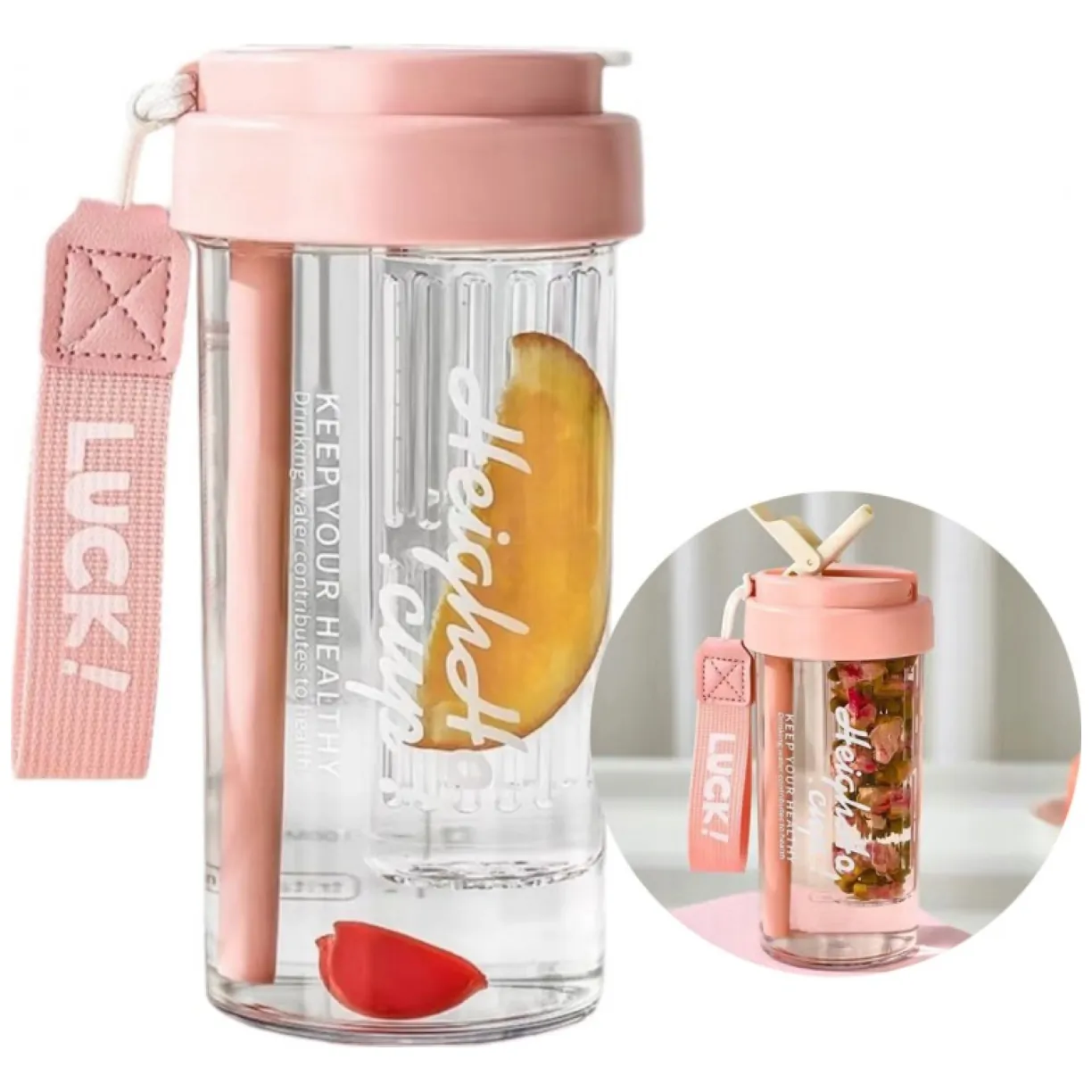 Butelka na wodę z koszyczkiem i słomką 600 ML Simple BD32R
