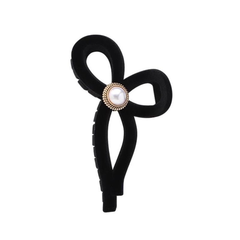 Spinka do włosów, klamra Vintage velvet czarna z perłą XL 11x6cm SP336 - obrazek 9