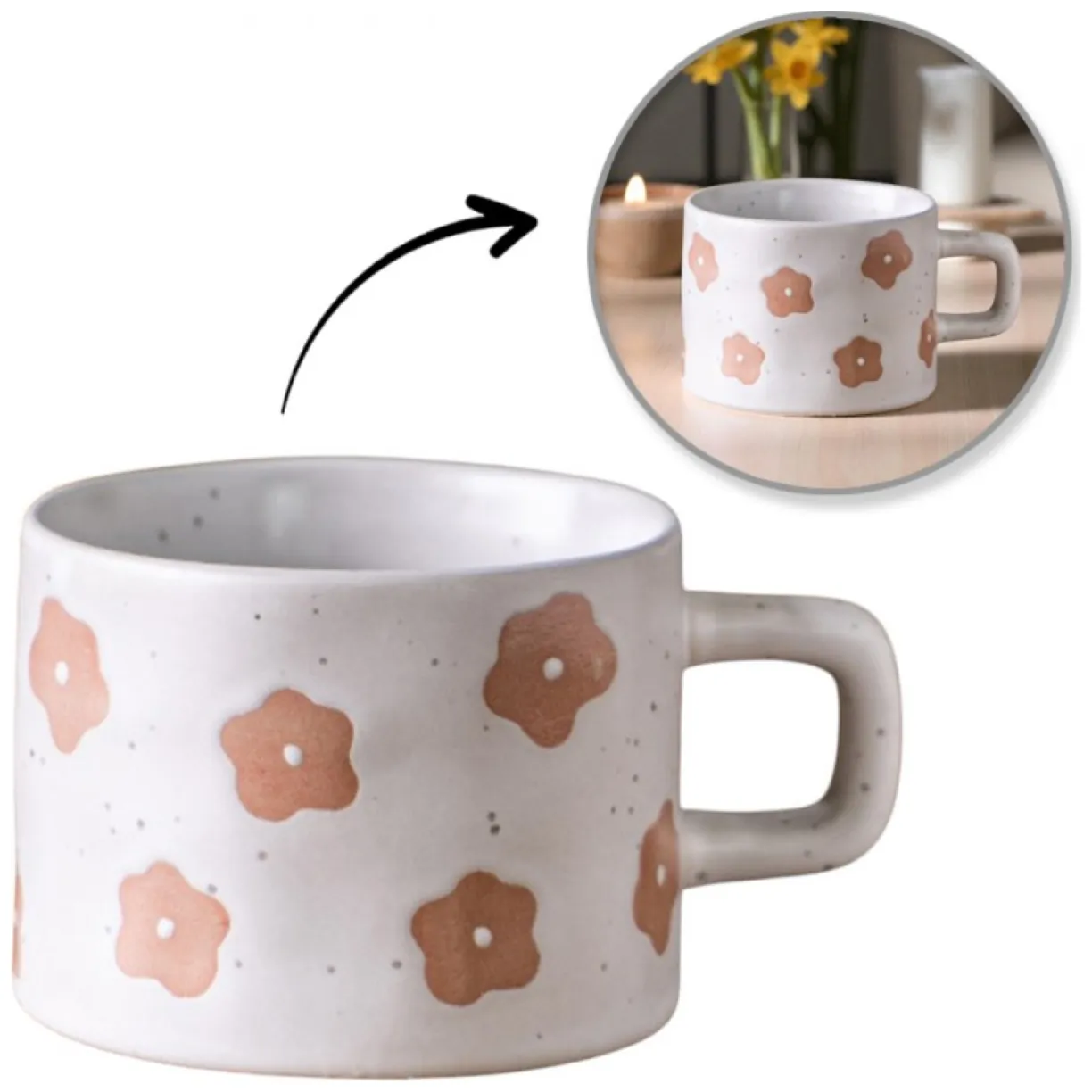 Kubek ceramiczny, kwiatowy wzór, 250ml - KB30