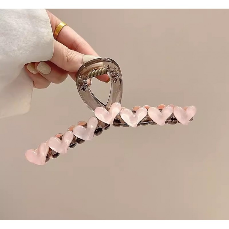 Spinka klamra do włosów z serduszkami XL 13x6 cm różowa SP352R - obrazek 2