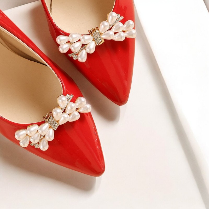 Klipsy do butów KOKARDKI z cyrkoniami i perełkami 2 szt. KDB52 - obrazek 2