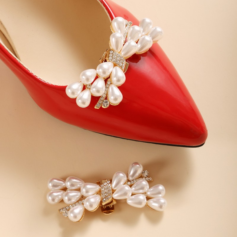 Klipsy do butów KOKARDKI z cyrkoniami i perełkami 2 szt. KDB52 - obrazek 4