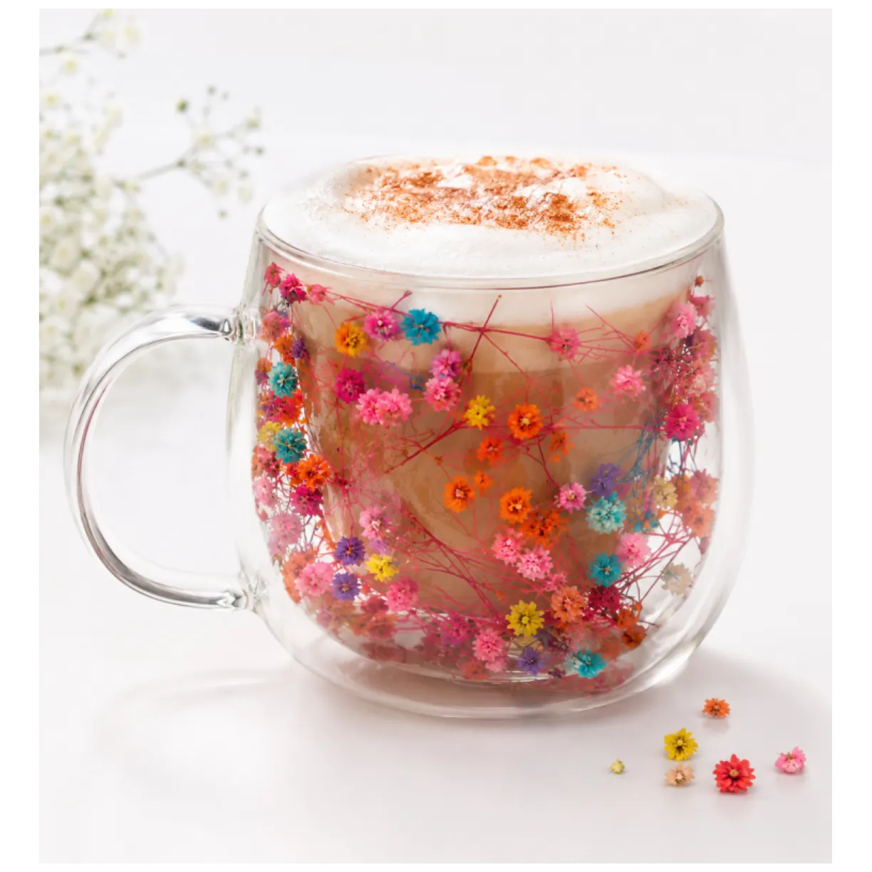 Szklanka termiczna z kwiatami w środku, gipsówka kolorowa 300 ml 1szt SZK211 - obrazek 4