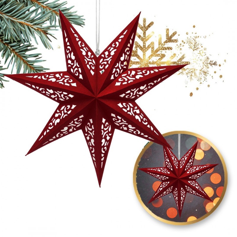 DUŻA GWIAZDA PAPIEROWA ŚWIĄTECZNA AŻUROWA welurowa bordowa 45 cm WITRAŻ 3D WG19