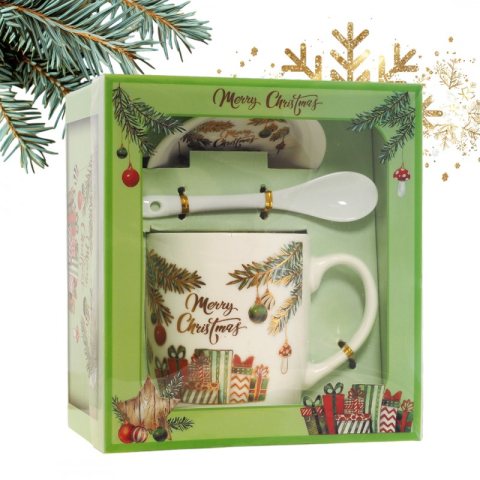 KUBEK ŚWIĄTECZNY - zestaw w pudełku z zaparzaczem  i łyżeczką 400 ml KB16WZ2