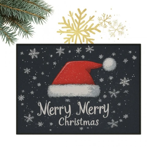 Dywanik wycieraczka świąteczna MERRY MERRY CHRISTMAS czarna 60x90cm DYW15
