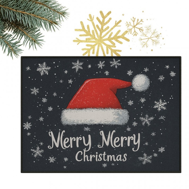 Dywanik wycieraczka świąteczna MERRY MERRY CHRISTMAS czarna 60x90cm DYW15