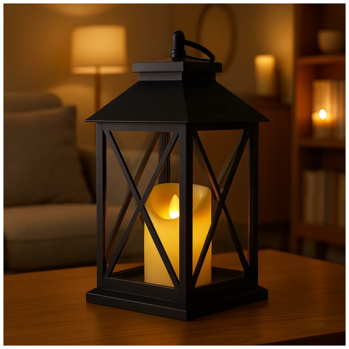 Lampion dekoracyjny LED z imitacją świecy 14 x 30 cm - LAMP56WZ1 - obrazek 3