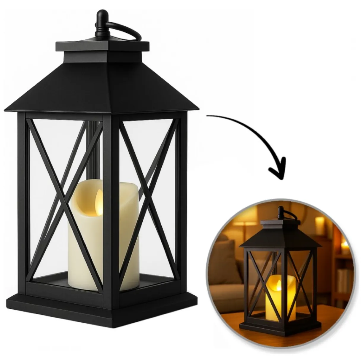 Lampion dekoracyjny LED z imitacją świecy 14 x 30 cm - LAMP56WZ1