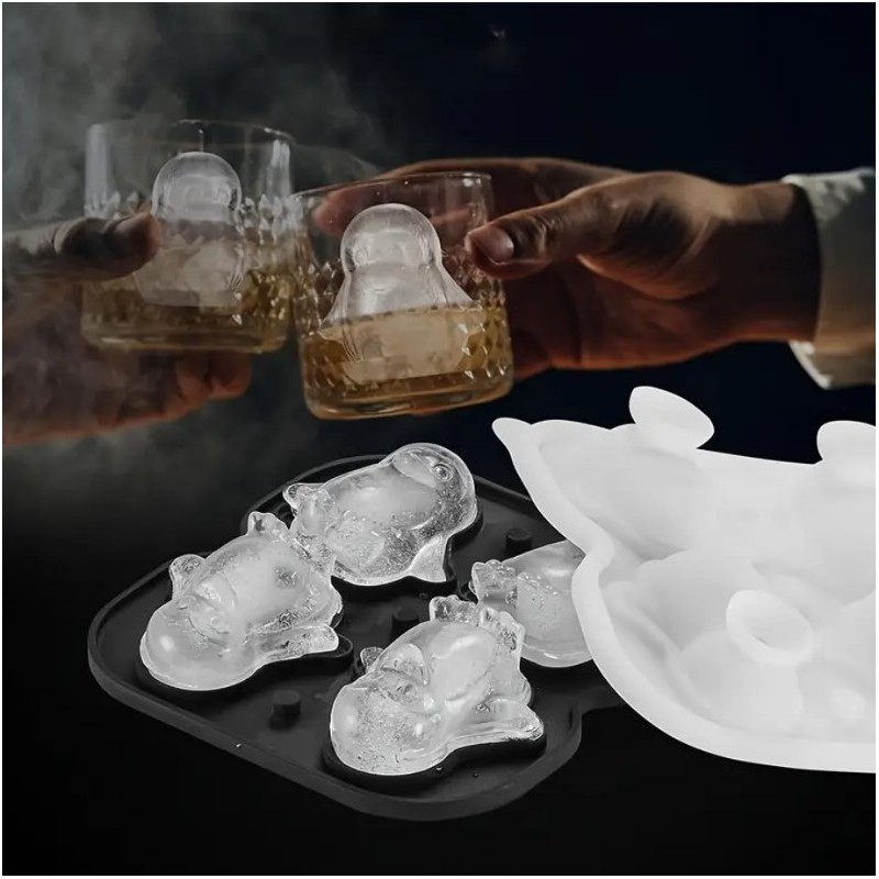 Foremki silikonowe do kostek lodów na 4 kostki PINGWINY FNL08 - obrazek 4